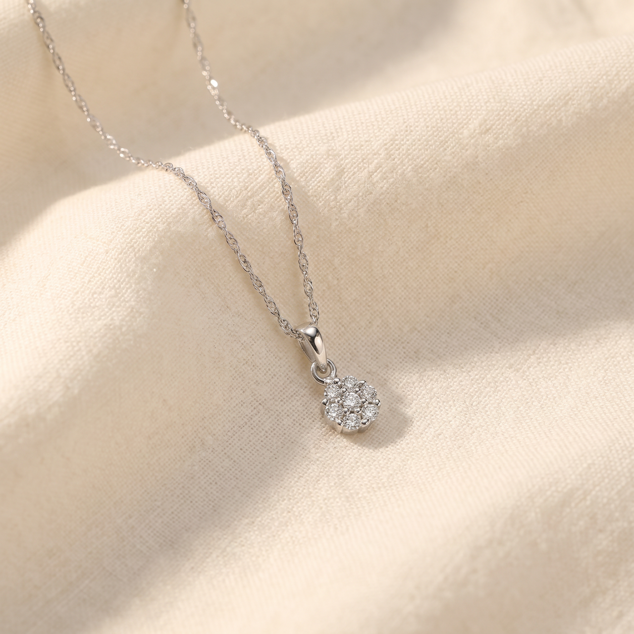 Small Pave Real Diamond Pendant 10k White Gold 18" Women's Necklace (G-H, I1)