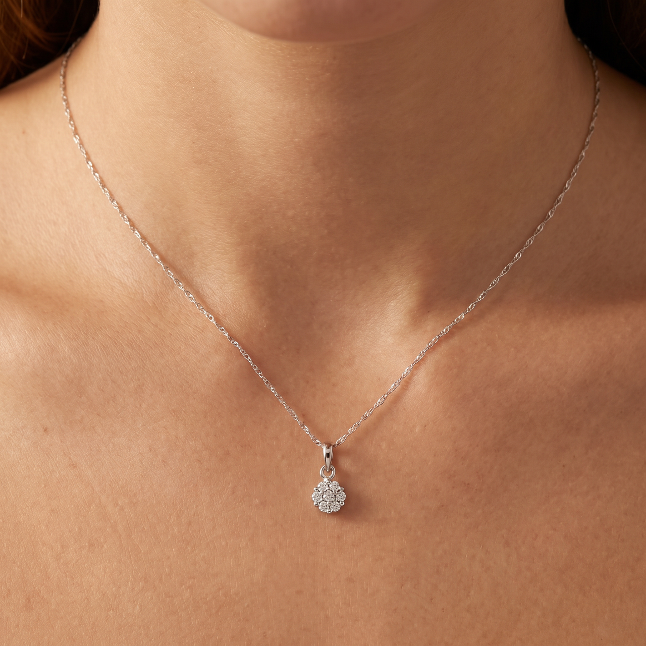 Small Pave Real Diamond Pendant 10k White Gold 18" Women's Necklace (G-H, I1)