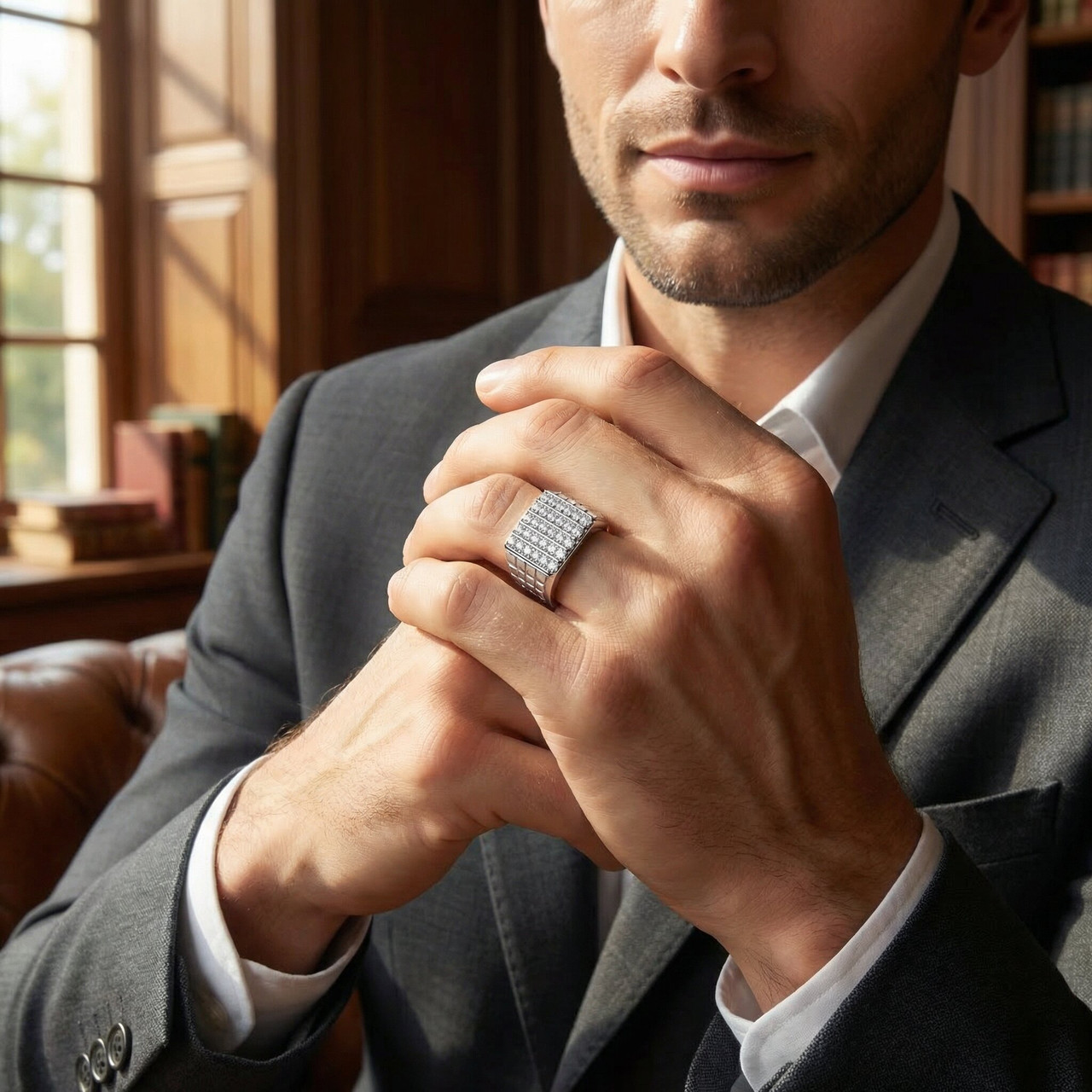 2Ct Diamond Men's Wedding Anniversary Ring 10k Gold Lab Grown (F-G, VS)