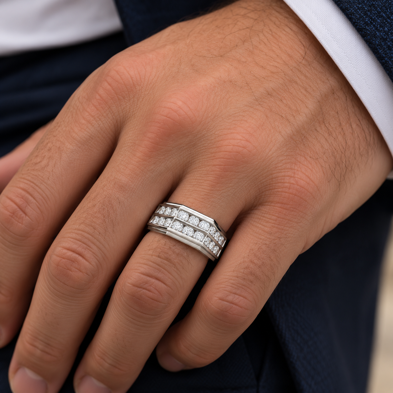 1/2Ct Men's Diamond High Polished Wedding Ring Lab Grown Anniversary Band (F-G, VS)