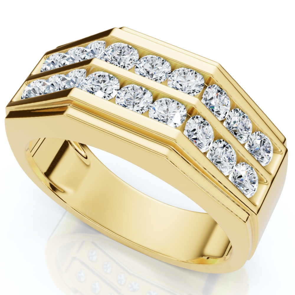 1 1/2Ct Men's Multi-Row Diamond Ring in 10k Yellow Gold (G-H, I1)