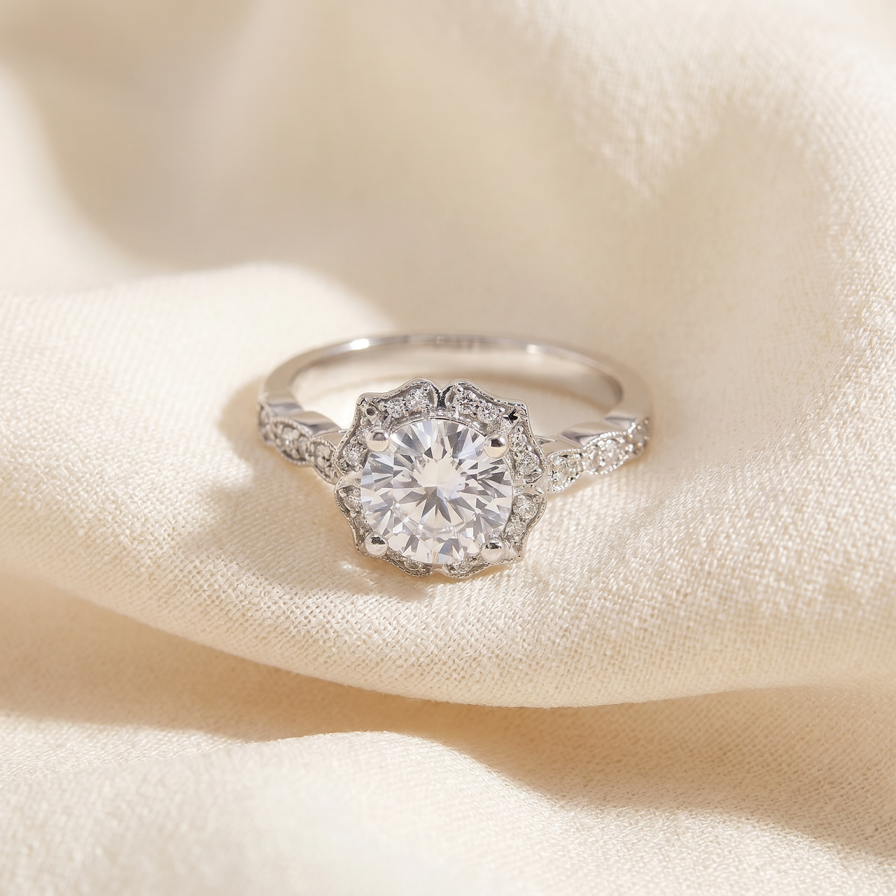 2Ct Diamond Halo Engagement Ring 14K White Gold Wedding Ring Set Lab Grown (G-H, VS2-SI1)