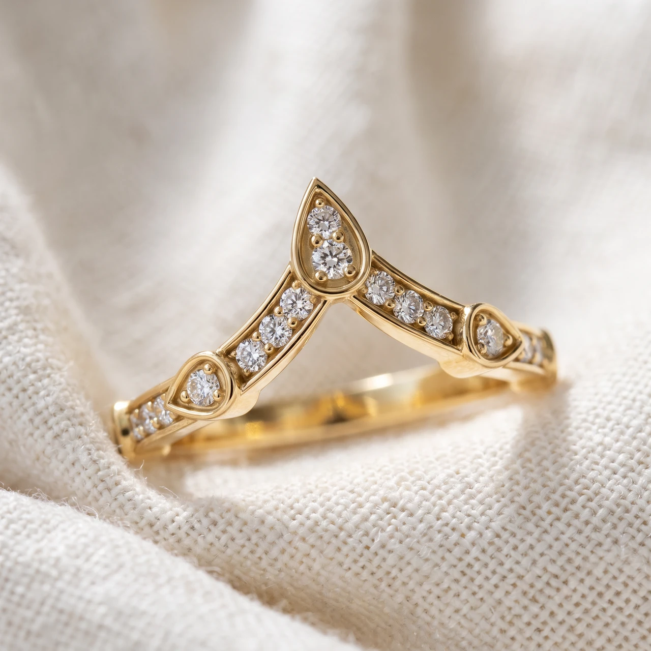 Curved V Shape Diamond Wedding Anniversary Guard Engagement Ring Gold Lab Grown (F-G, VS)