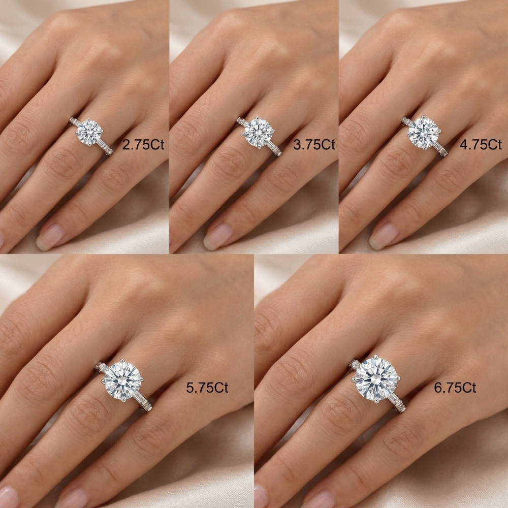 Certified 2.75-6.75Ct Round Baguette Diamond Engagement Ring Gold Lab Grown (G-H, VS)