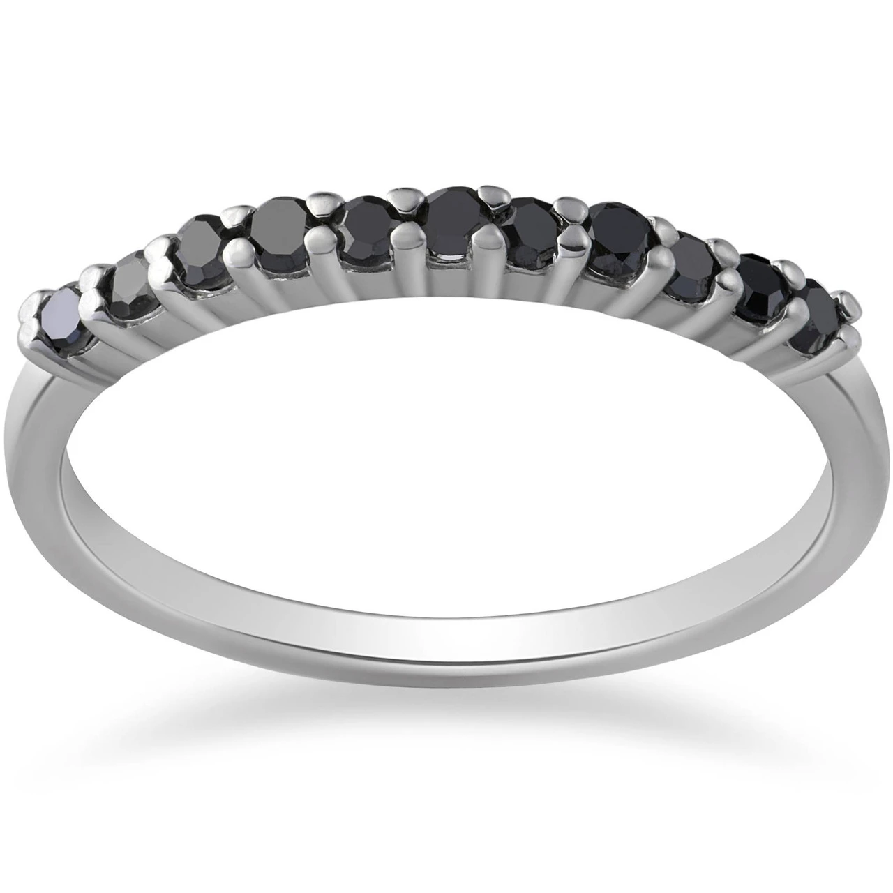 14K White Gold 1/4ct Treated Black Diamond Wedding Anniversary Guard Ring (Black, I2-I3)