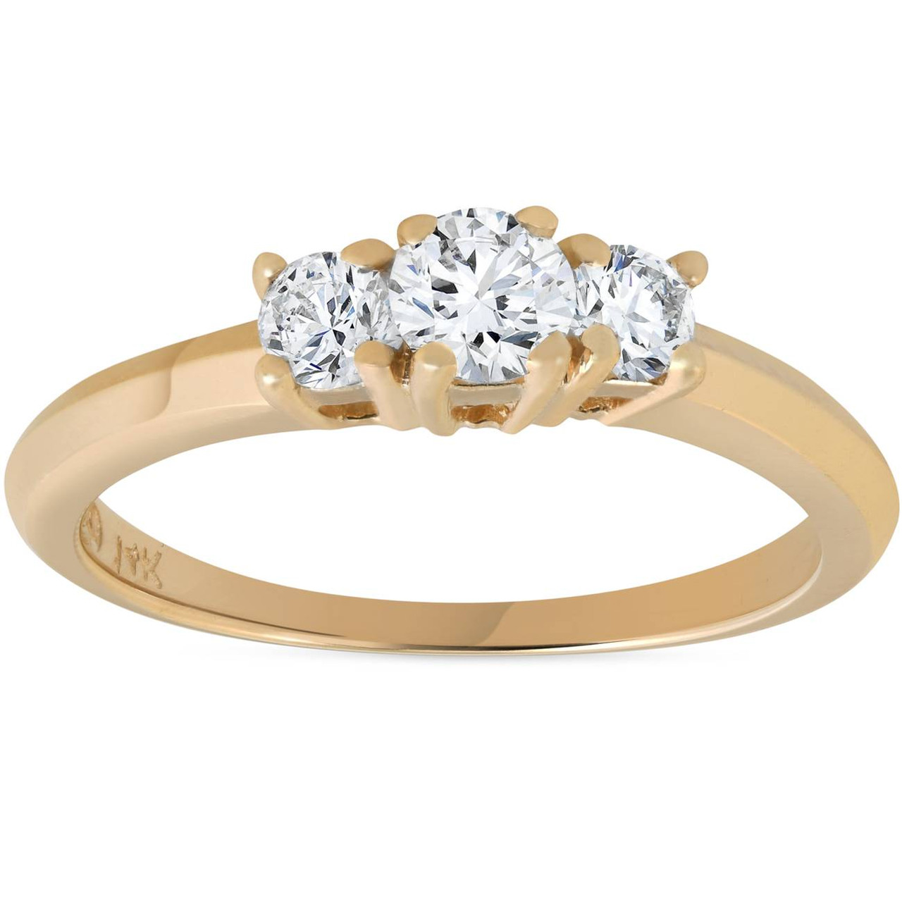 1/2ct Three Stone Diamond Engagement Ring 14K Yellow Gold (G-H, I2-I3)