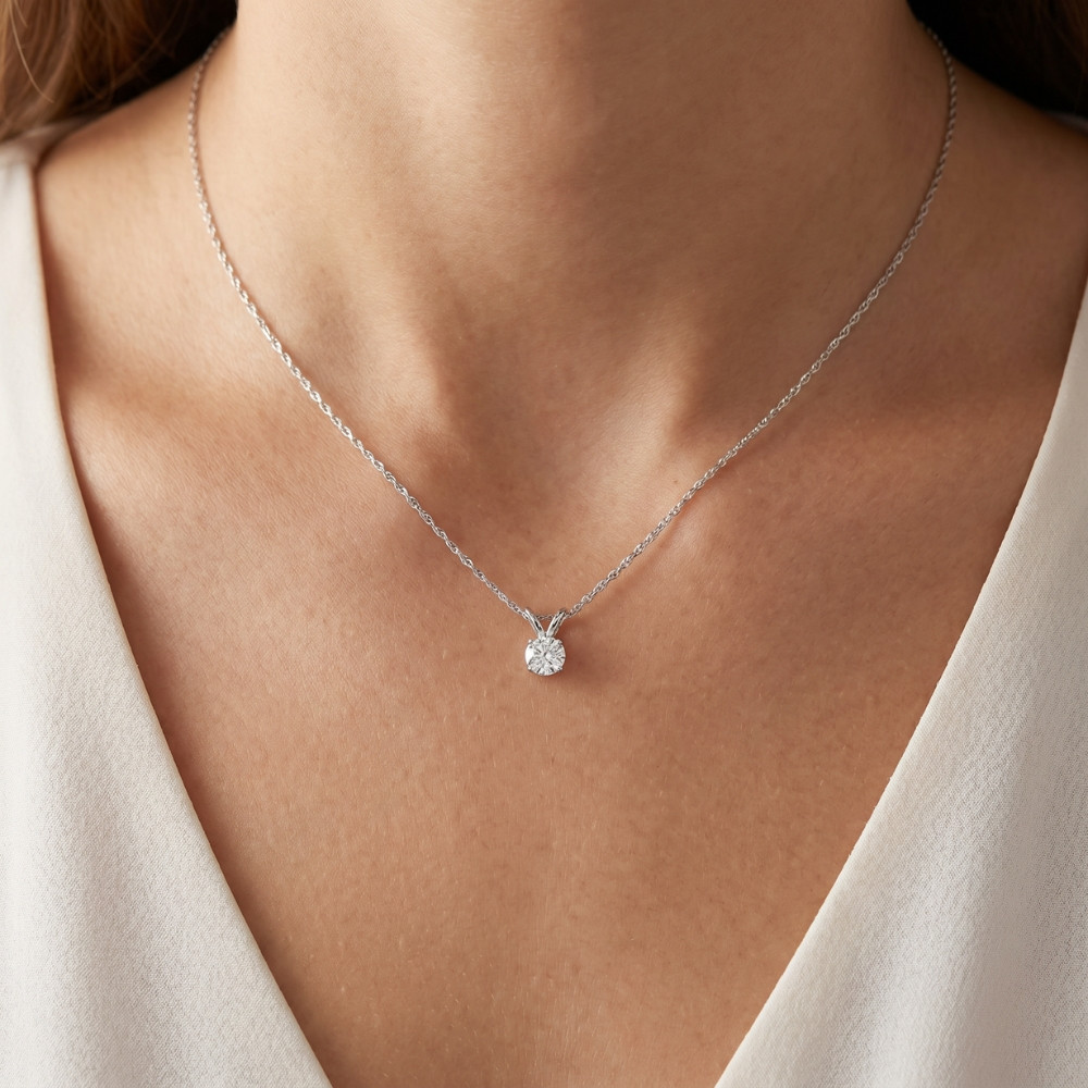 14k White Gold 3/8ct Round Diamond Solitaire Pendant (G-H, I1)