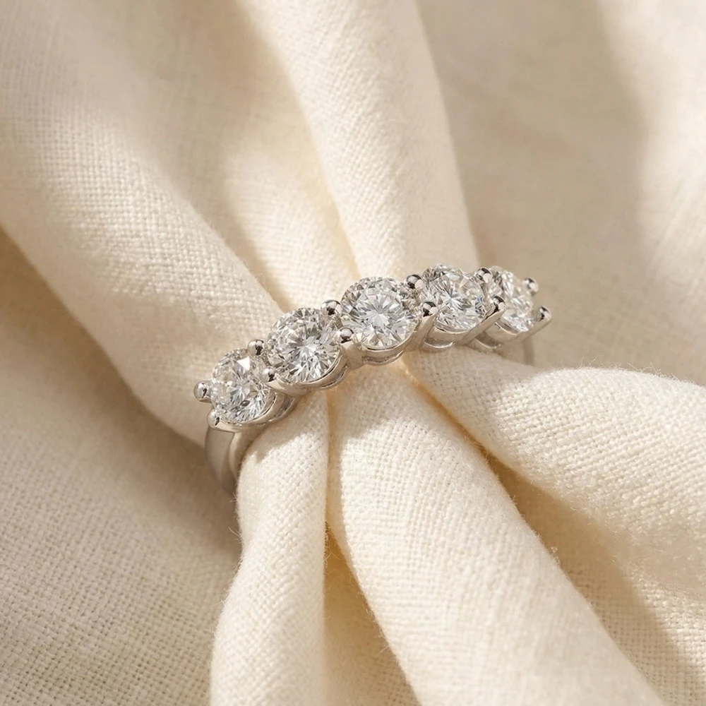 2 Carat 5-Stone Round Lab Grown Diamond Ring 14K White Gold (F-G, VS)