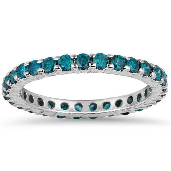 1 1/2ct Blue Diamond Eternity Ring 14K White Gold (Blue, SI)