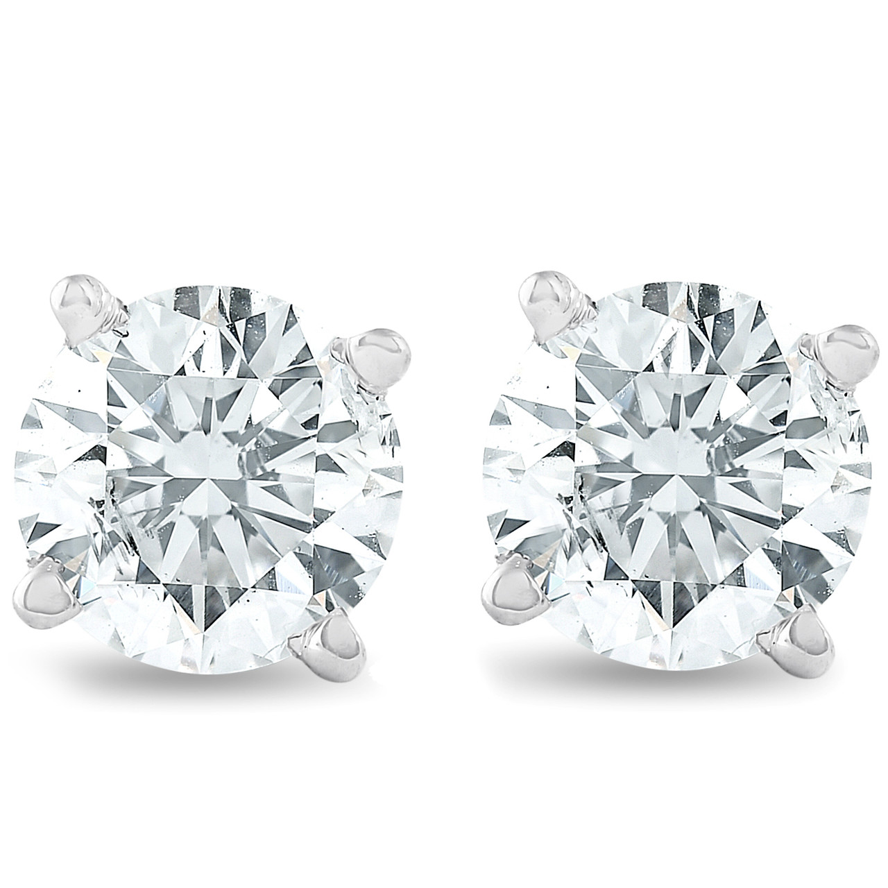 1 1/4 CT T.W. 14K White Round Cut Studs Earrings With Screw Backs (H-I, I1)