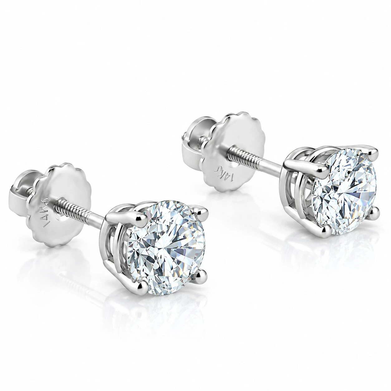 1 1/4 CT T.W. 14K White Round Cut Studs Earrings With Screw Backs (H-I, I1)