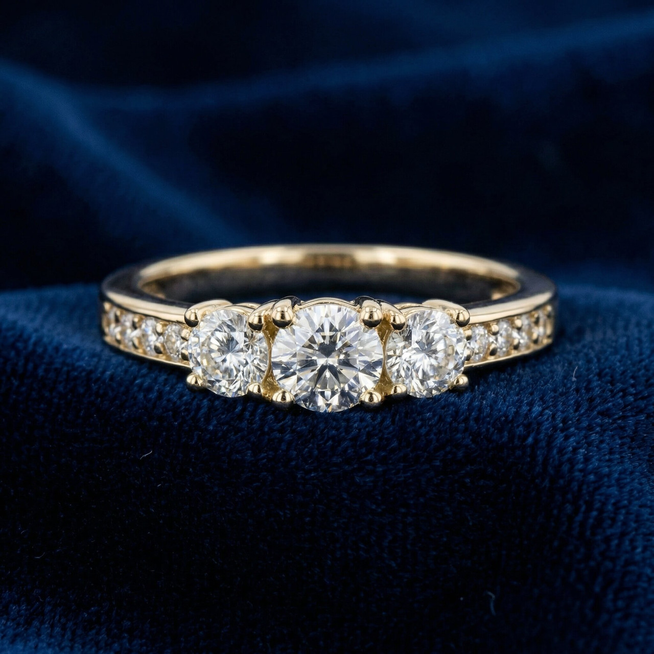 1ct 3 Stone Diamond Engagement Ring 14K Yellow Gold (I-J, I2-I3)
