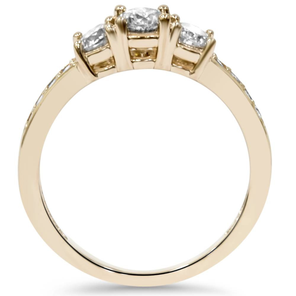 1ct 3 Stone Diamond Engagement Ring 14K Yellow Gold (I-J, I2-I3)