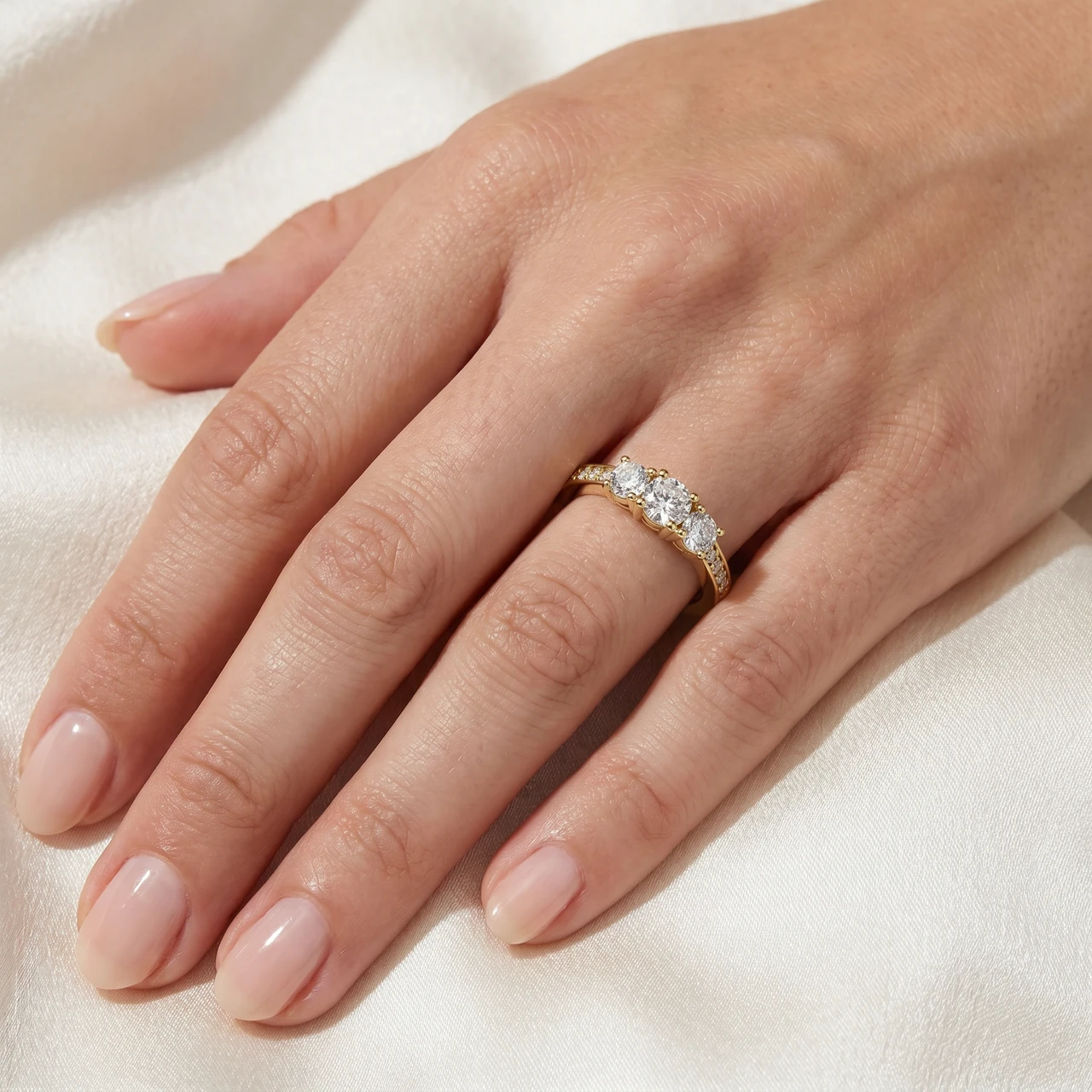 1ct 3 Stone Diamond Engagement Ring 14K Yellow Gold (I-J, I2-I3)