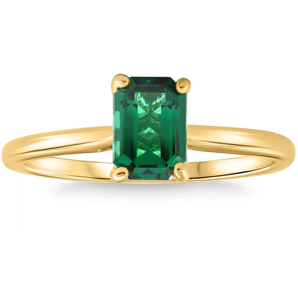 1Ct Emearald Solitaire Ring 10k Yellow Gold Lab Grown