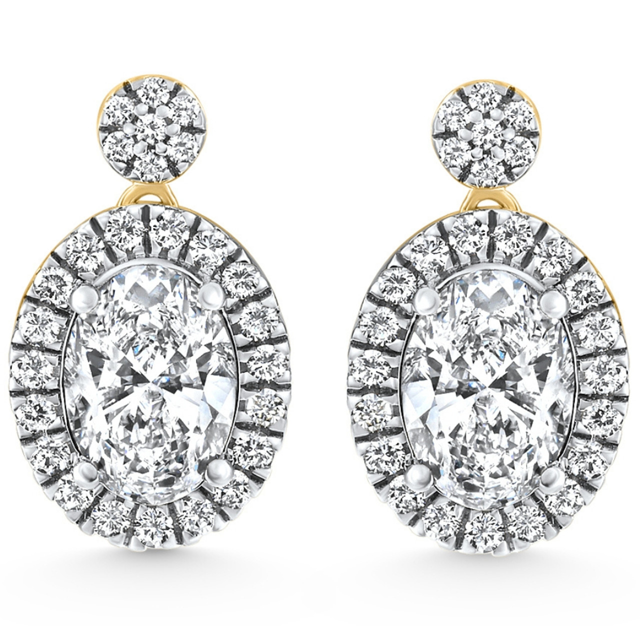 3 1/2Ct Oval Halo Dangle Diamond Earrings Yellow Gold Studs Lab Grown (F-G, VS) 3 1/2Ct Oval Halo Dangle Diamond Earrings Yellow Gold Studs Lab Grown (F-G, VS)