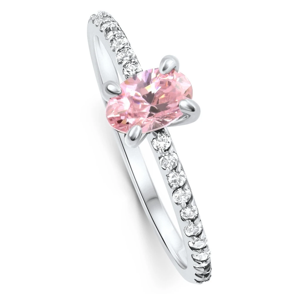 1Ct Accent Side Diamond & Oval Pink Topaz Ring Gold Lab Grown (F-G, VS)