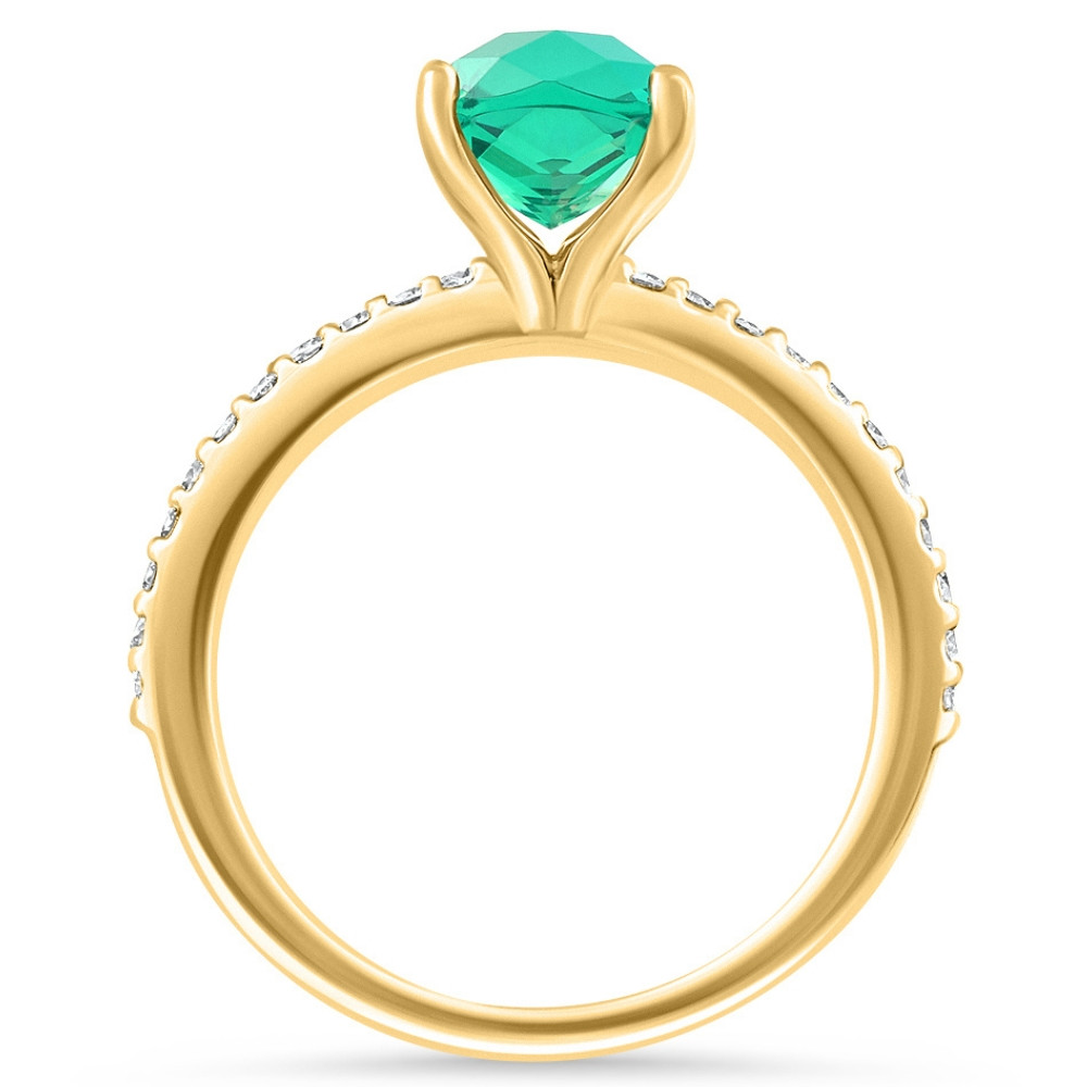 1 3/4Ct Cushion Emerald & Diamond Ring Gold Lab Grown (F-G, VS)