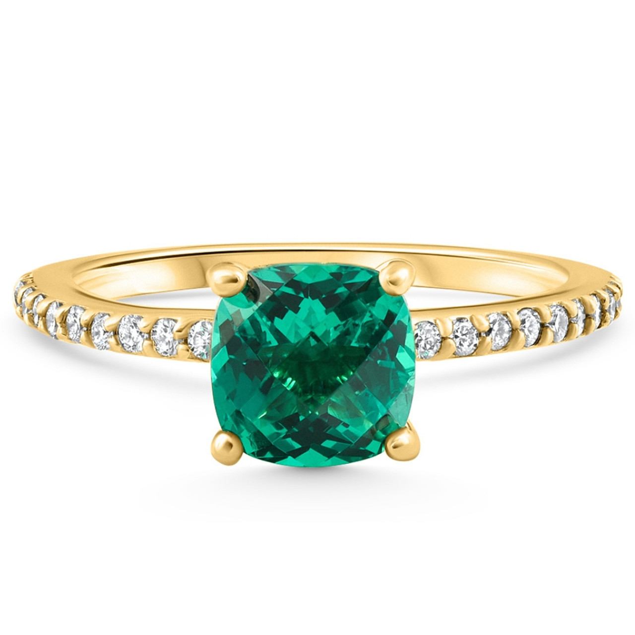 1 3/4Ct Cushion Emerald & Diamond Ring Gold Lab Grown (F-G, VS) 1 3/4Ct Cushion Emerald & Diamond Ring Gold Lab Grown (F-G, VS)