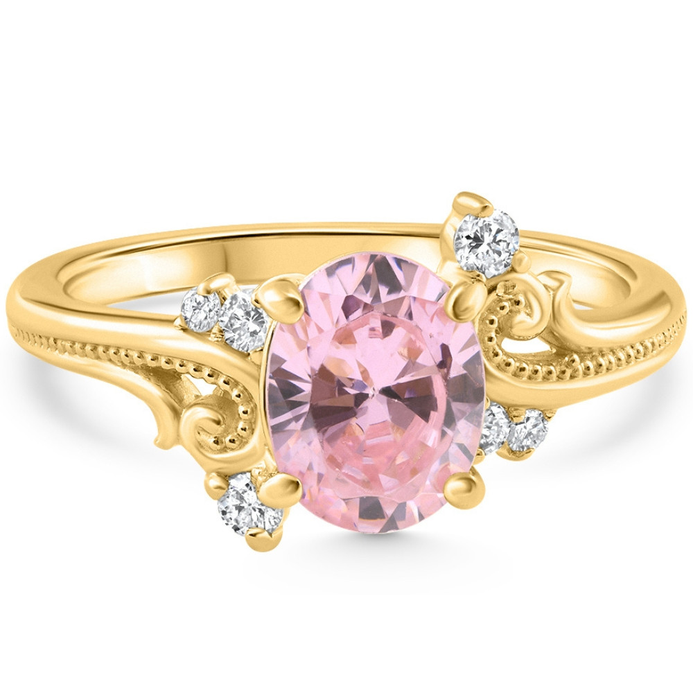 1 3/4Ct Pink Topaz & Diamond Deco Ring Gold Lab Grown (F-G, VVS)