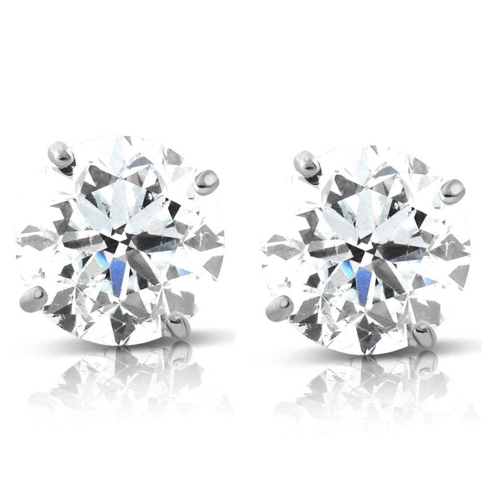 1.70 cttw 14K White Round Cut Studs Earrings Screw Back (J-K, I2-I3)