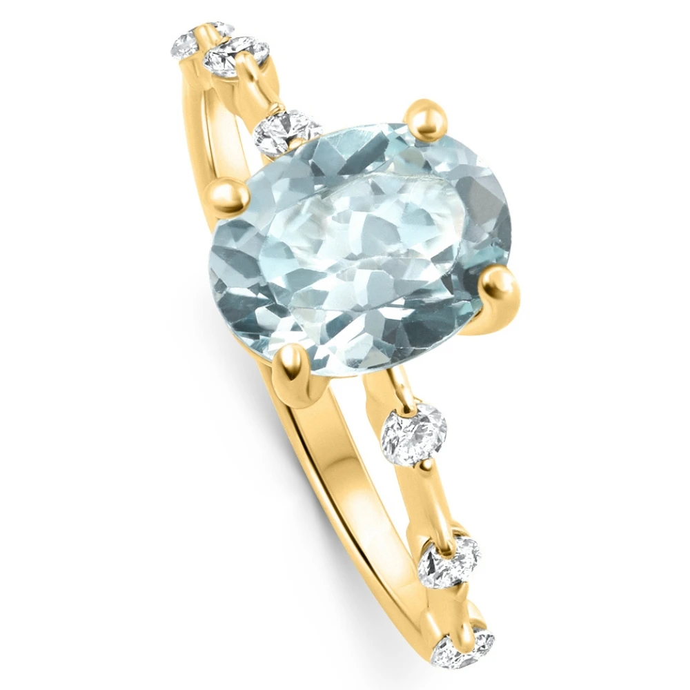 2 1/4Ct Oval Blue Topaz Diamond Ring White or Yellow Gold Lab Grown (F-G, VS)
