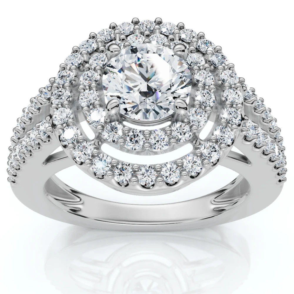 1 1/2Ct Double Halo Diamond Engagement Ring 14k Gold Lab Grown (F-G, VS)