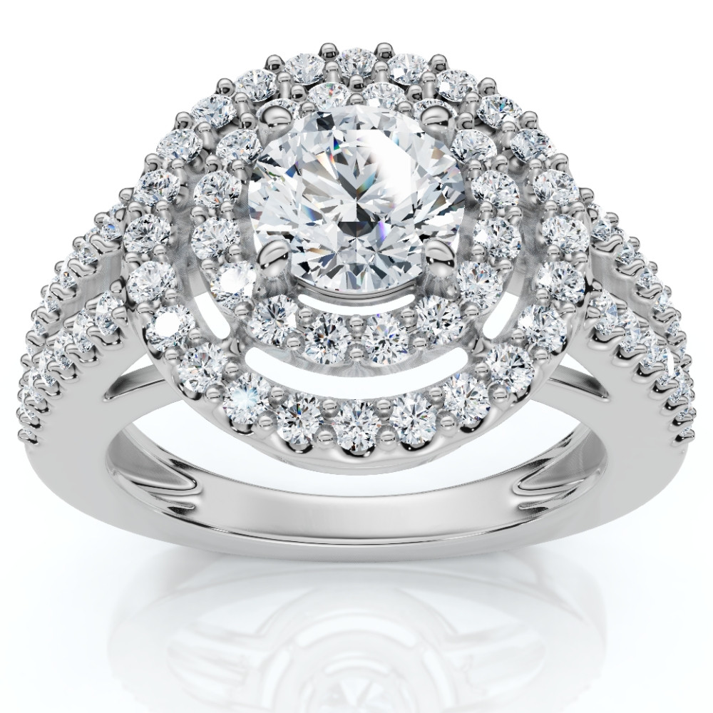 1 1/2Ct Double Halo Diamond Engagement Ring 14k Gold Lab Grown (F-G, VS)