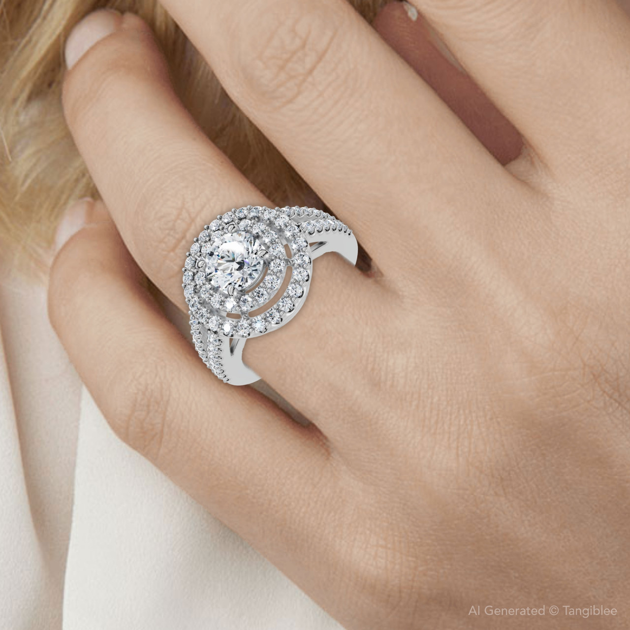 1 1/2Ct Double Halo Diamond Engagement Ring 14k Gold Lab Grown (F-G, VS)