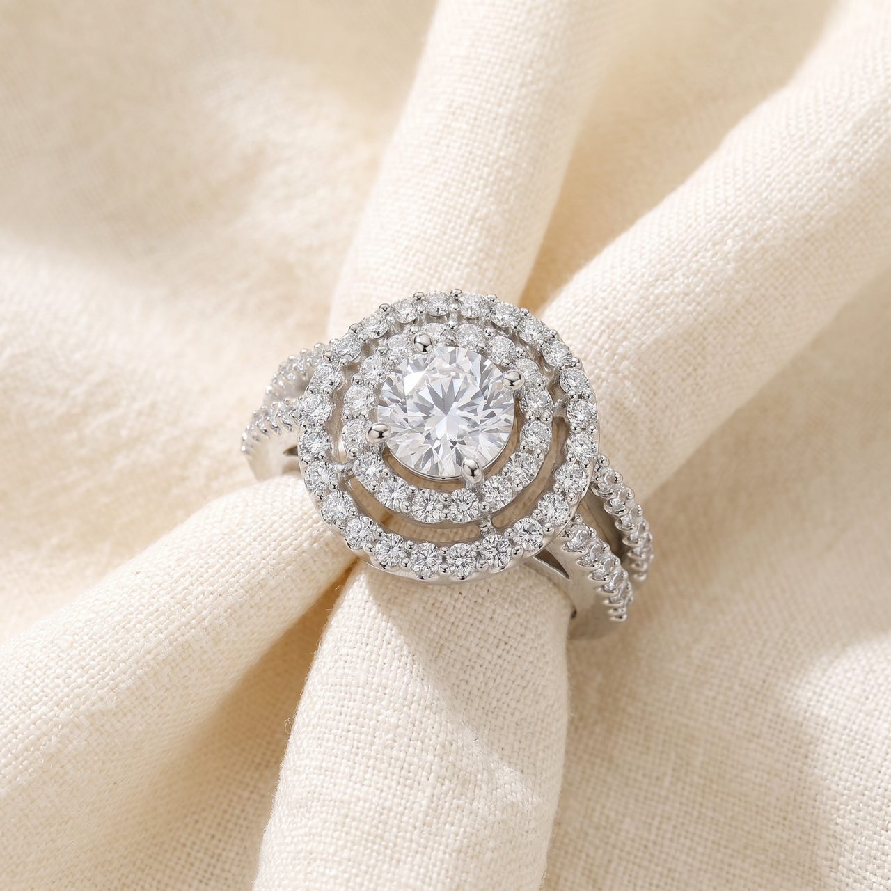 1 1/2Ct Double Halo Diamond Engagement Ring 14k Gold Lab Grown (F-G, VS)