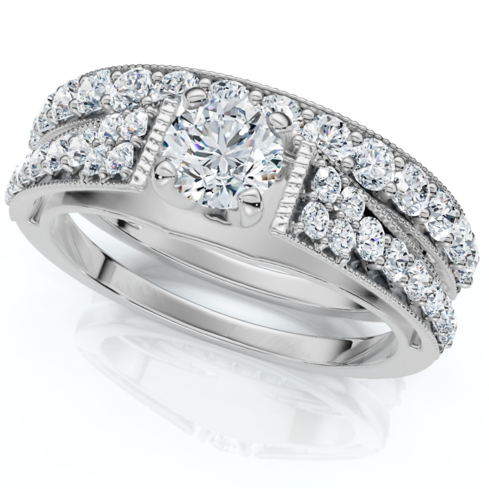 1Ct TW Vintage Engagement Wedding Ring Set Lab Grown 14k Gold (F-G, VS)