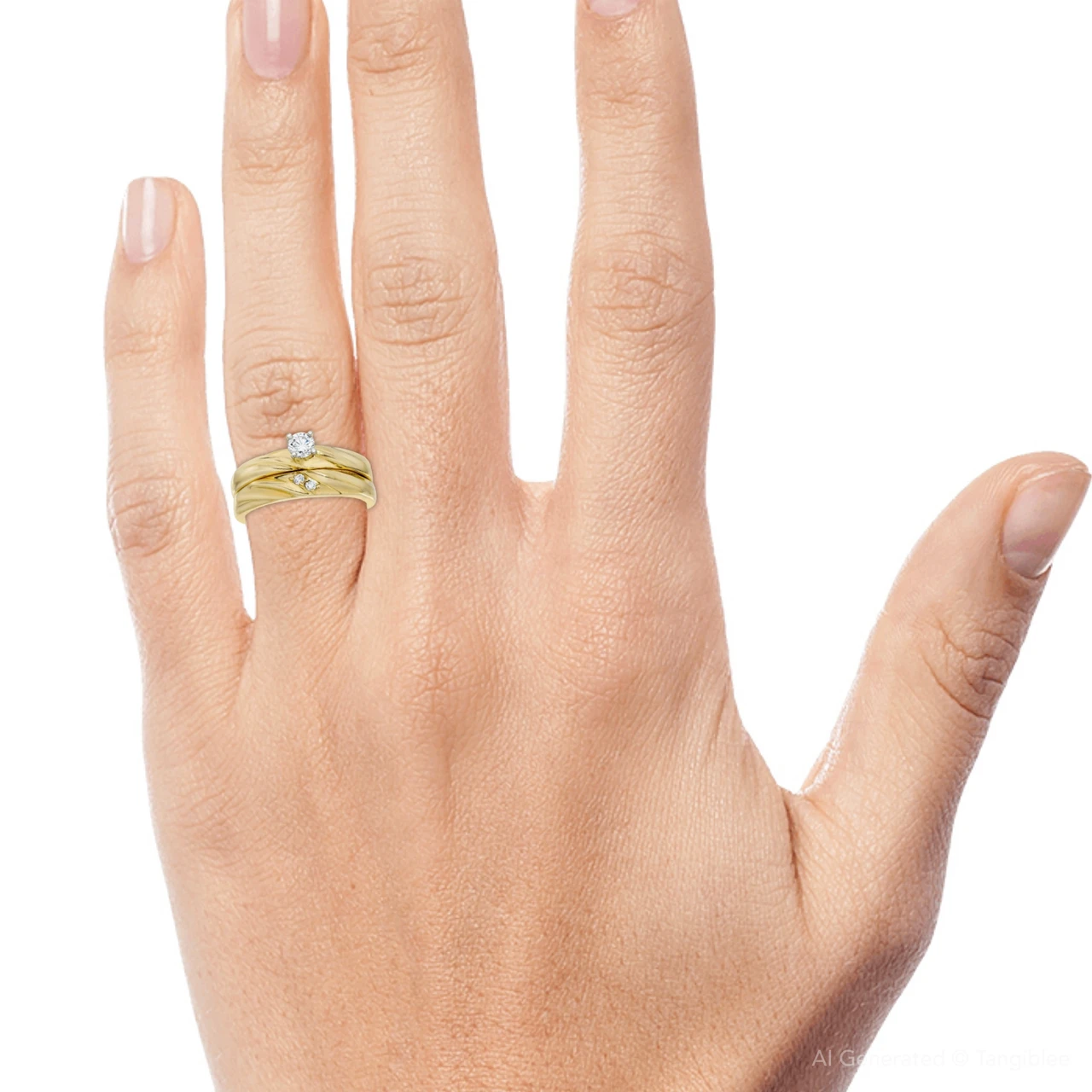 1/4CT Diamond Engagement Wedding Ring Set 10K Yellow Gold (H-I, I2-I3)