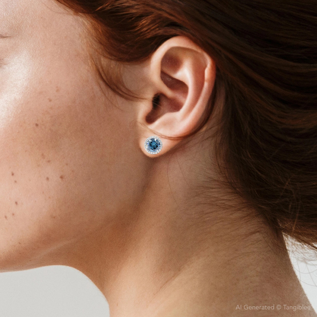 2 1/10ct Blue & White Diamond Halo Studs 10K White Gold Lab Grown (G-H, SI)