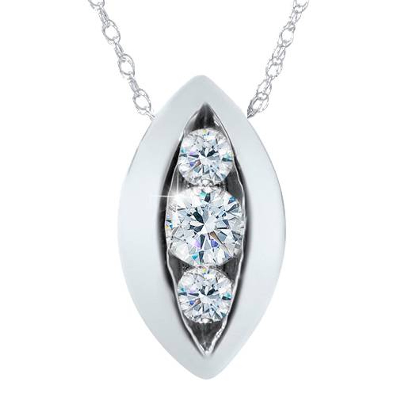 1/2ct Three Stone Past Present Future Diamond Pendant 14K