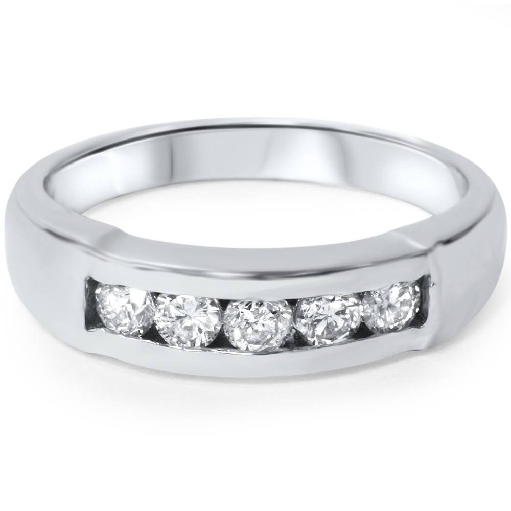 Mens 1/2ct 14K White Gold Round Diamond Wedding Ring (G-H, I1)