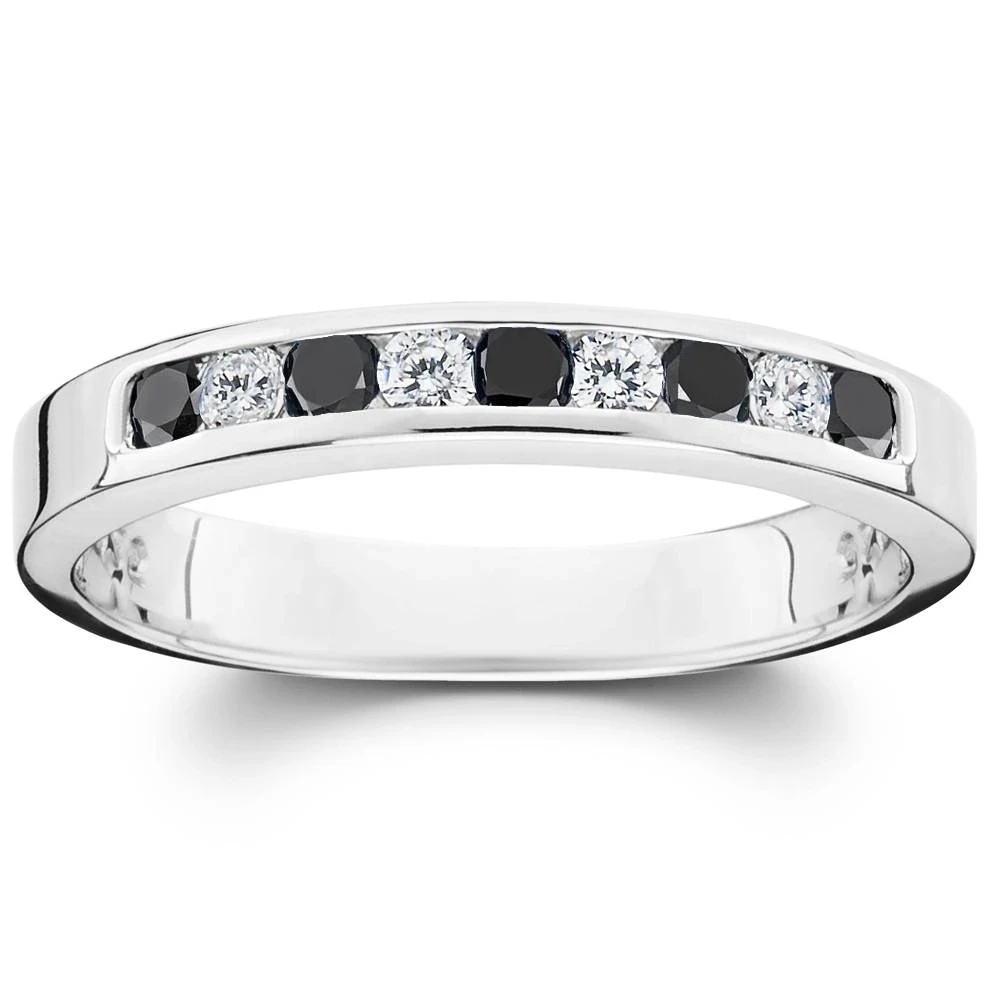 1/3ct Black & White Diamond Channel Set White Gold Ring (G-H, I2-I3)