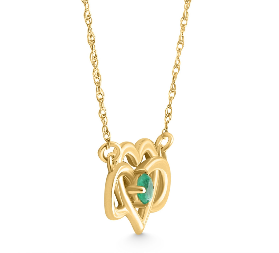 Emerald Gemstone Heart Pendant 10k Gold Women's 18" Necklace