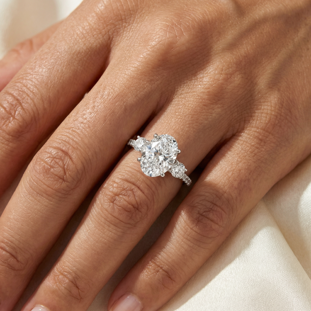 Certified 3 1/4Ct Oval Diamond Engagement Ring 14k Gold Lab Grown (G-H, VS2-SI1)