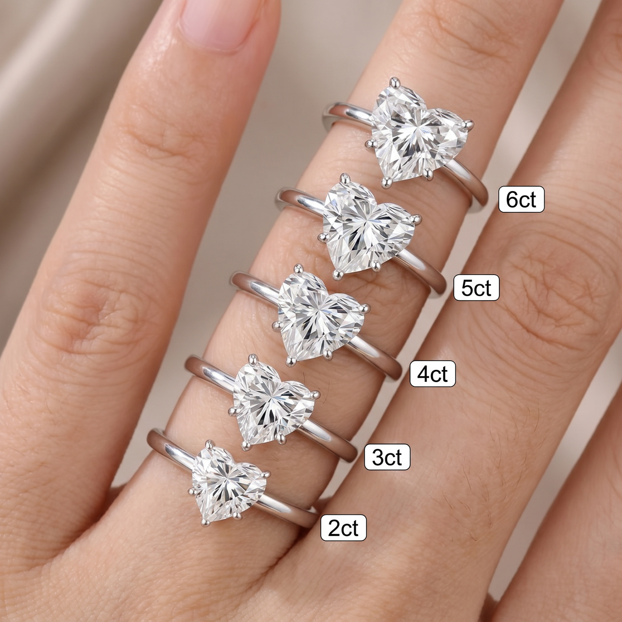 2 - 6Ct Heart Shape Diamond Engagement Ring 14k Gold or Platinum Lab Grown (G-H, VS)