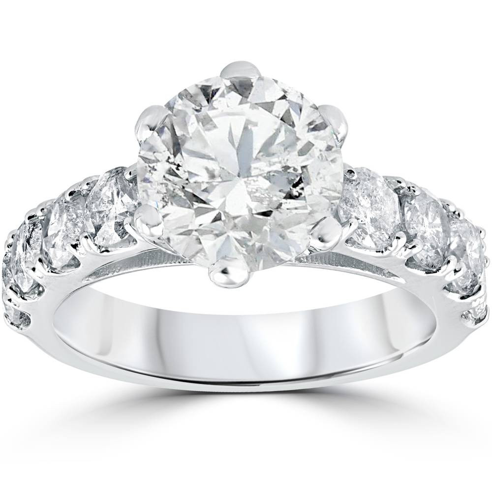 4 1/2ct Round Enhanced Diamond Engagement Ring 14K White Gold (H-I, I1)