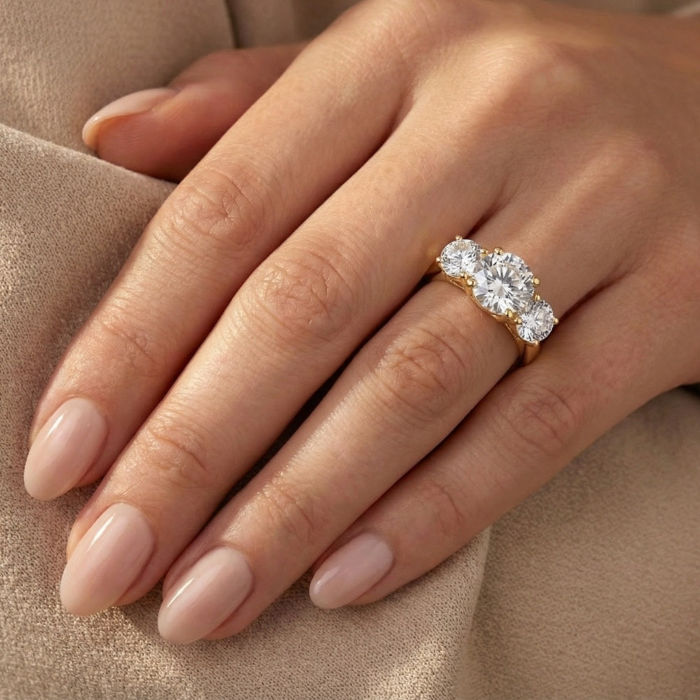 Certified 5Ct Three Stone Diamond Engagement Anniversary Ring 14k Gold Lab Grown (G-H, VS2-SI1)