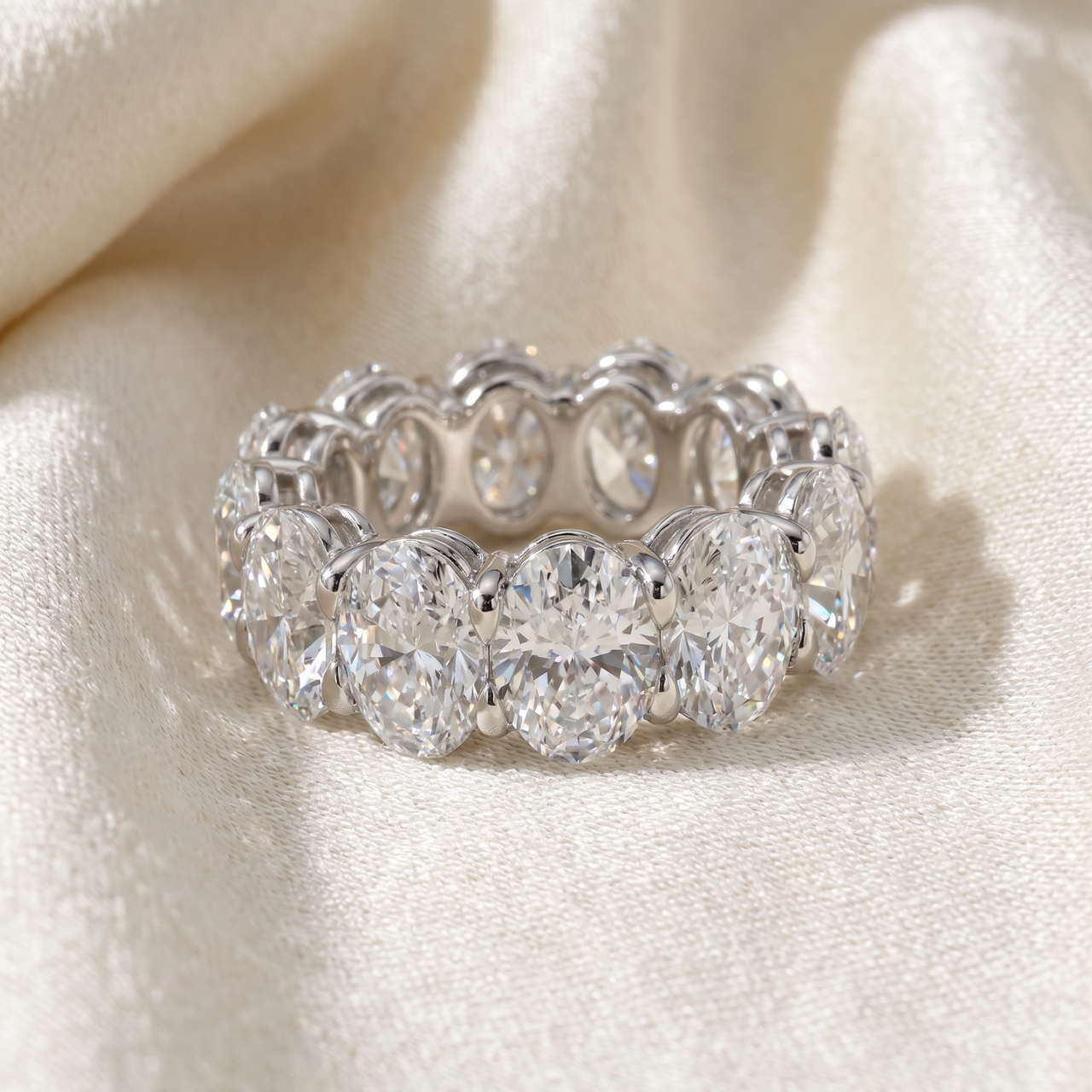 12Ct Oval Diamond Eternity Ring 14k Gold or Platinum Wedding Band Lab Grown (F-G, VS)