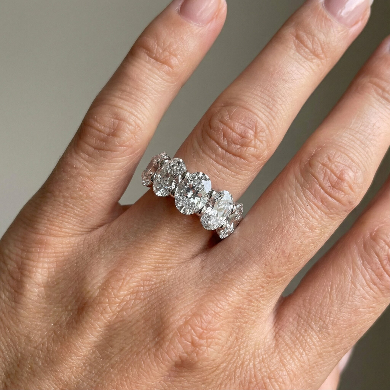 12Ct Oval Diamond Eternity Ring 14k Gold or Platinum Wedding Band Lab Grown (F-G, VS)