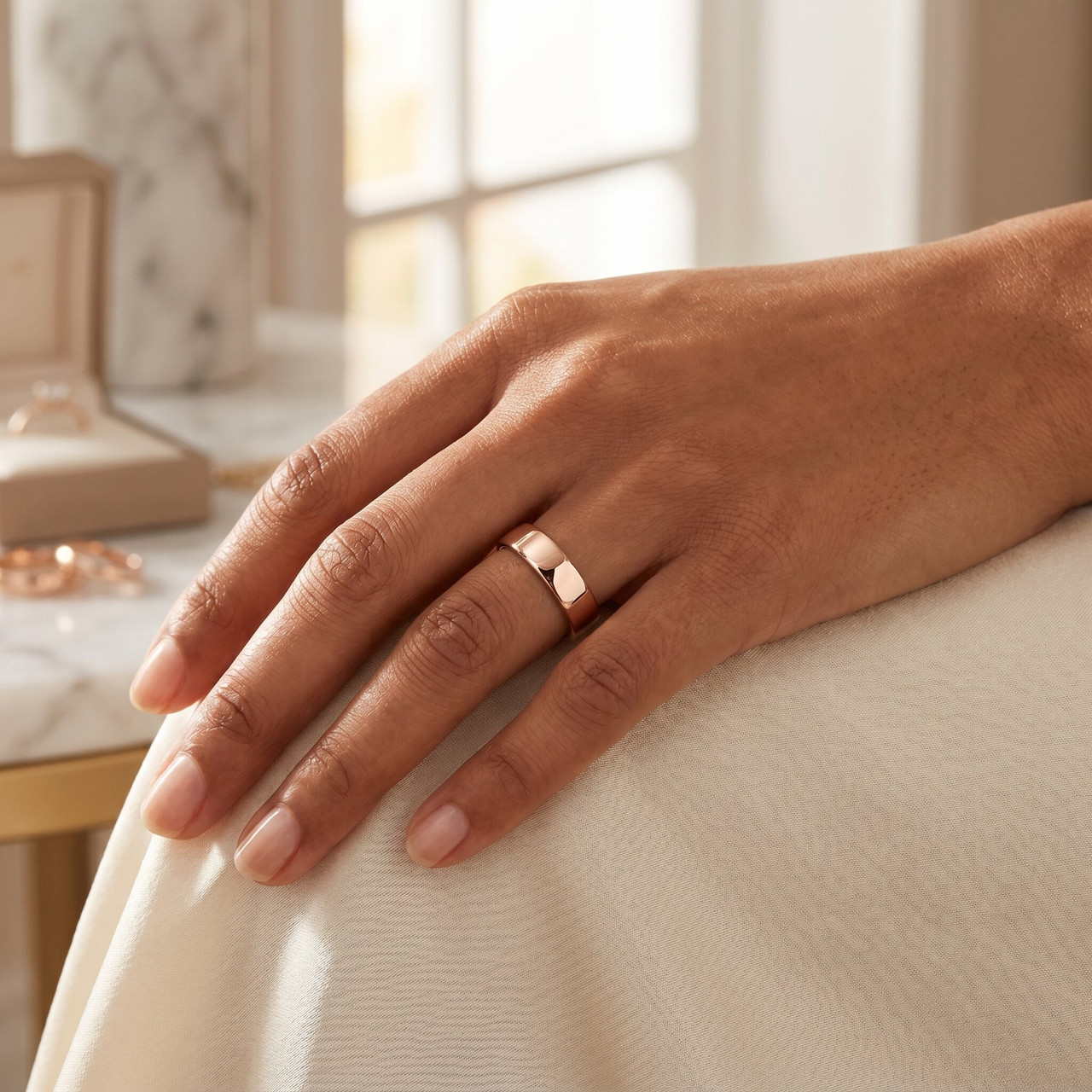 4mm Flat High Polished Wedding Band 14K Rose Gold