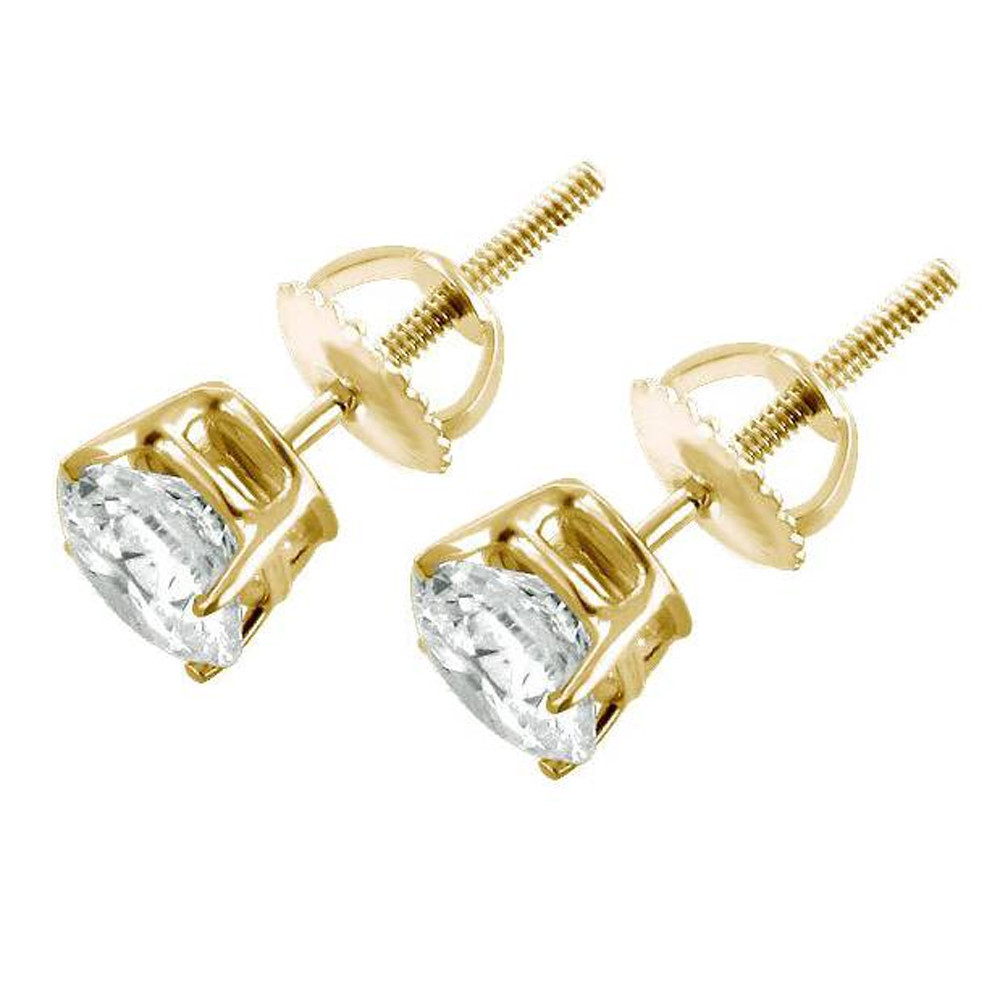 2 Ct Diamond Studs With Screw Backs 14k Yellow Gold (I-J, )
