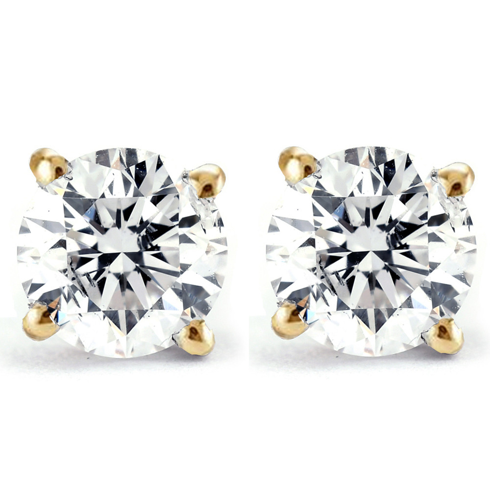 2 Ct Diamond Studs With Screw Backs 14k Yellow Gold (I-J, )