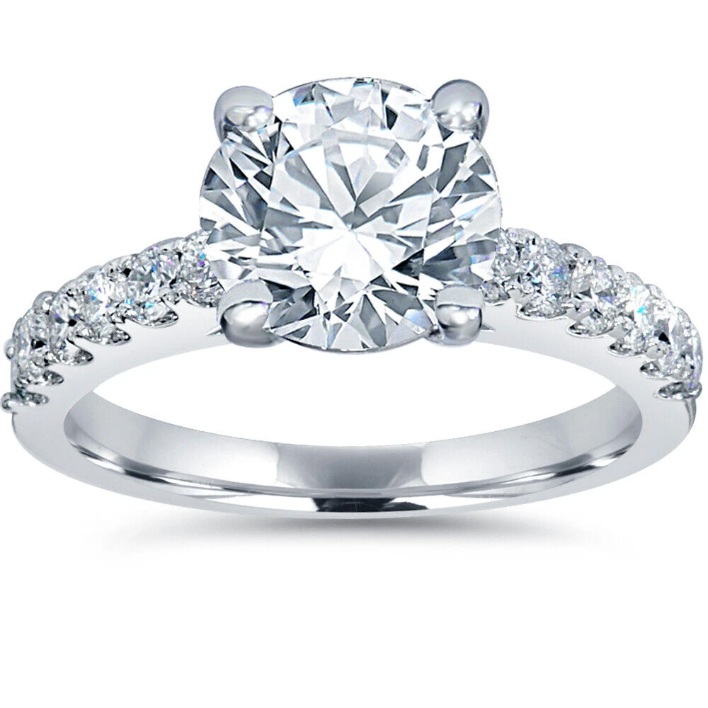 Certified 2ct Diamond Engagement Ring Solitaire Accent 14K White Gold Lab Grown (G-H, VS2-SI1)