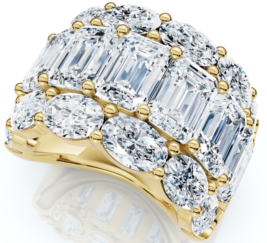 12.30Ct Diamond Wide Fashion Ring Emerald & Oval Cut Gold Lab Grown Band (F-G, VS)