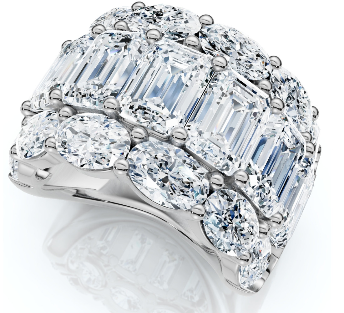 12.30Ct Diamond Wide Fashion Ring Emerald & Oval Cut Gold Lab Grown Band (F-G, VS)