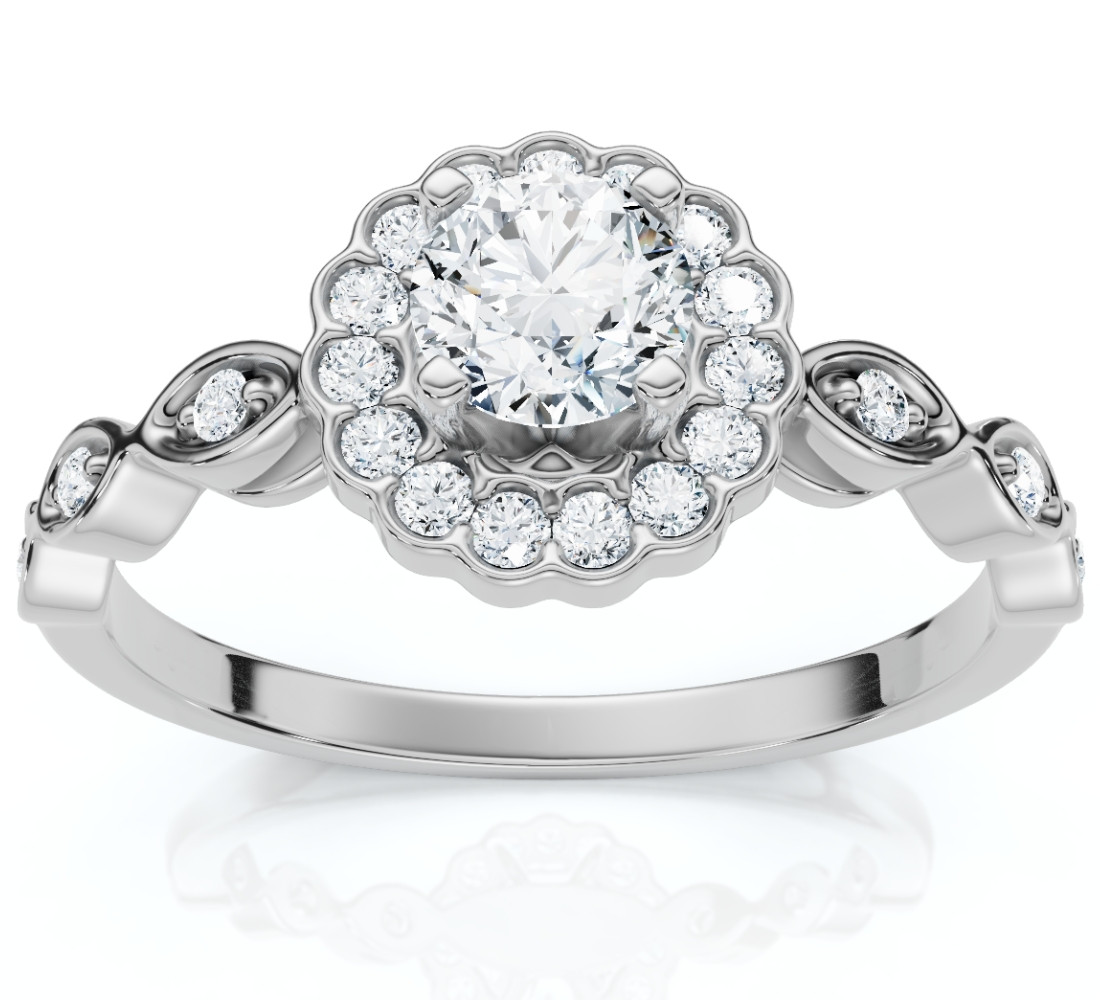 1Ct Diamond Vintage Halo Engagement Ring 14k White Gold Lab Grown (F-G, VS)